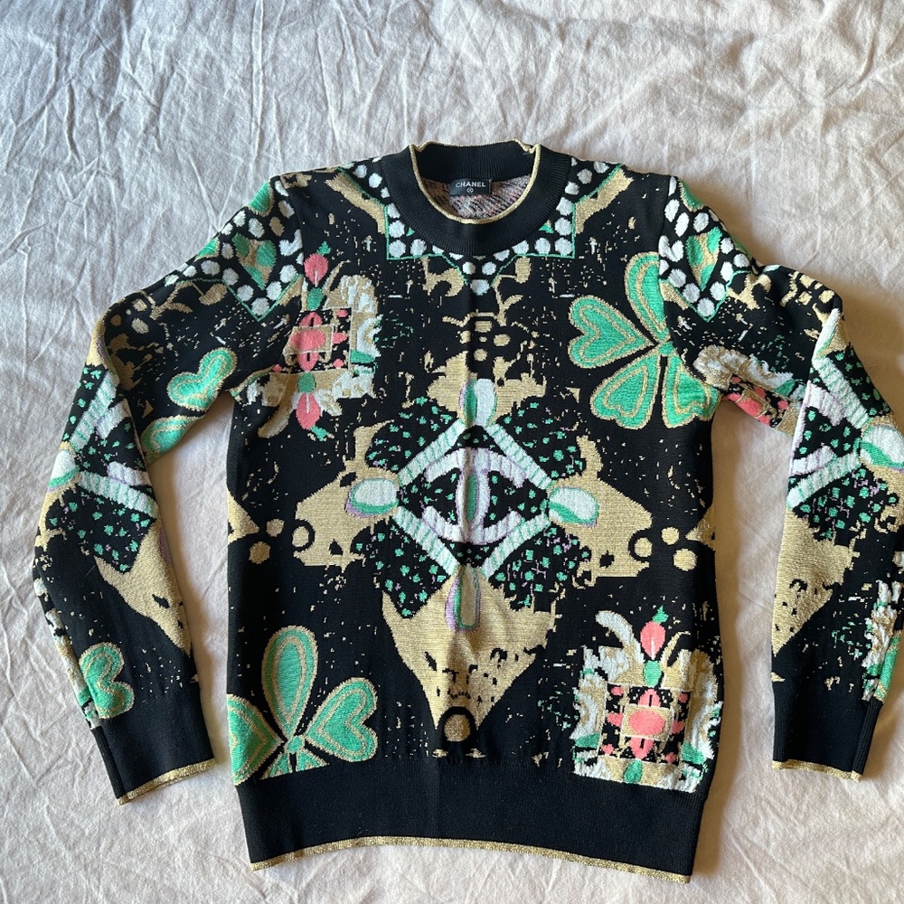 Chanel multi color black gold sweater 40 S Small - Picture 7 of 11